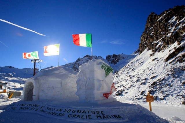 Mandela Mourning-A message to Mandela is carved in the snow below an igloo that's also the highest polling station in Italy on Sunday. The sentence in the snow reads, A winner is just a dreamer who never gave up, thanks Madiba.
